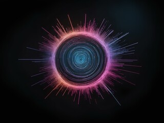 transparent glowing vortex, glowing lines, black background, isolated for design 
