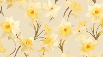  a pattern of yellow and white flowers on a light beige background with green stems and yellow flowers on a light beige background.