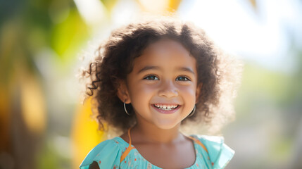 Joyful Young Girl Smiling with Sunlit Background