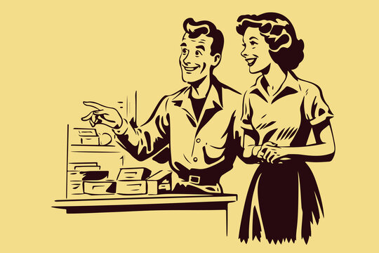 vintage cartoon illustration of a happy couple, created using generative AI tools