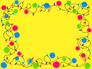 Christmas light frame. Festive frame with Christmas glowing garland and place for text. LED Christmas tree lights. Festive design for posters, banners and advertising products. Vector illustration