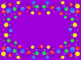 Christmas light frame. Festive frame with Christmas glowing garland and place for text. LED Christmas tree lights. Festive design for posters, banners and advertising products. Vector illustration