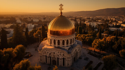 Fototapeta premium Classic Byzantine church, elaborate mosaics, golden dome