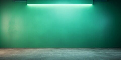 Green empty room with top lights,  fresh gradient studio blank stage backdrop background, modern empty space for product display, presentation, green topic event backgrounds, minimal wall scene. - obrazy, fototapety, plakaty