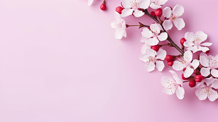 Pink cherry blossom. Happy woman's and mother's day banner. Copy space.