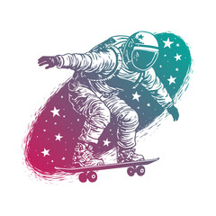Skater astronaut Illustration Clip Art Design Shape. Skateboarding Silhouette Icon Vector.