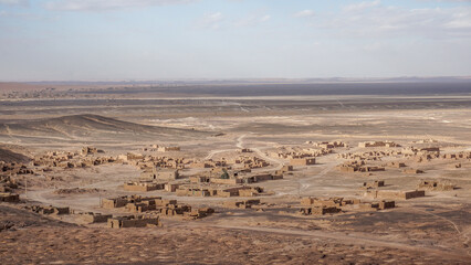 Panorama of a French mining village in the Sahara desert, Morocco.