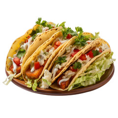 Three Tacos with Lettuce and Tomatoes