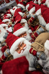 Santa clause christmas decorations in a shop.