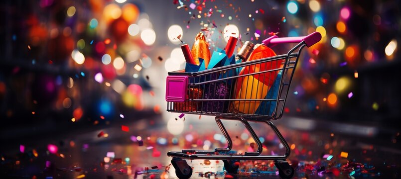 Engaging And Vibrant E Commerce Bokeh Design With Blurred Background And Shopping Cart Icons