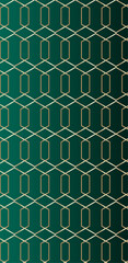 Wallpaper for smartphone. Green background with gold geometric abstract pattern