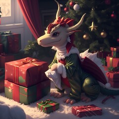 dragon under christmas tree