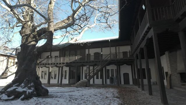 Winter view of Medieval Bachkovo Monastery Dormition of the Mother of God, Bulgaria