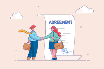 Agreement or collaboration document. Business deal, contract or success negotiation, executive handshaking concept, businessman partner people shaking hand after signing business agreement document.
