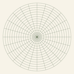 Polar coordinate circular grid isolated on white background. 360 degrees scale. Blank polar graph paper. Vector illustration. Mathematical graph. Lined blank on transparent background - obrazy, fototapety, plakaty