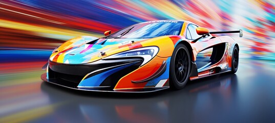 Automotive bokeh design with sleek car body lines, engine visuals, and race track scenes