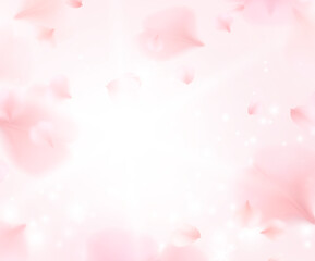 Background of light pink rose petals. Realistic flying sakura cherry flower elements for spa beauty banner design © Kindlena