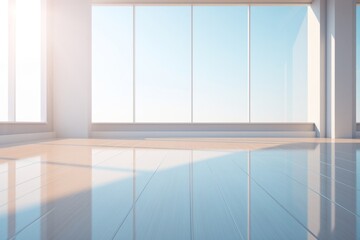 Fototapeta premium empty room in pastel blue tones with big window. Generative AI