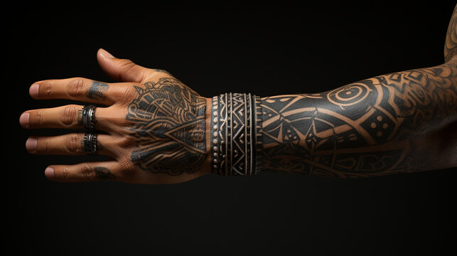 High-resolution photograph of arm with intricate tattoos, AI Generated
