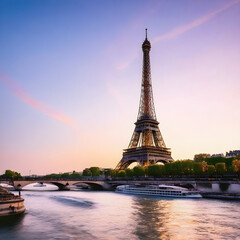Fototapeta na wymiar The majestic Eiffel Tower in Paris during evening time