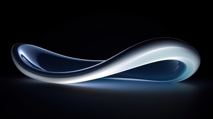  an abstract blue and white wave on a black background with a light reflecting off of the top of the wave.