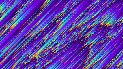Pixel sorting style background with diagonal holographic iridescent lines. Geometric trendy grunge pixelart design. Colorful dynamic distorted motion digital noise texture. Vector illustration
