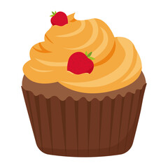 Cupcake with orange glaze and strawberries