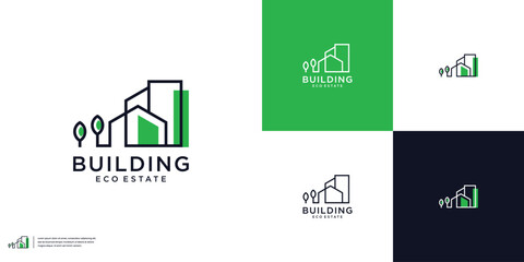 Creative building real estate with beauty leaf logo design template