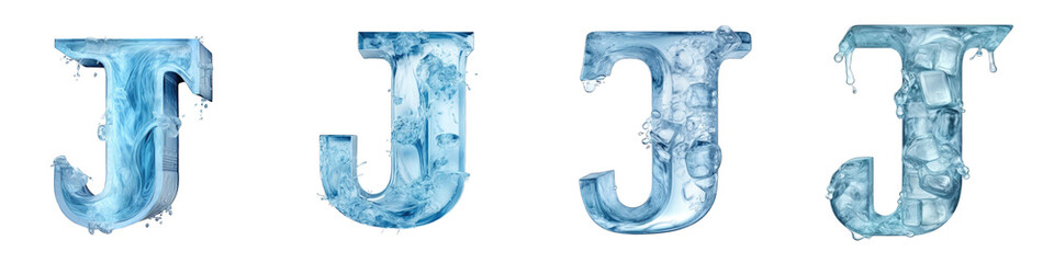 Ice style frozen lettering, alphabet, logotype, letter J isolated on a transparent background