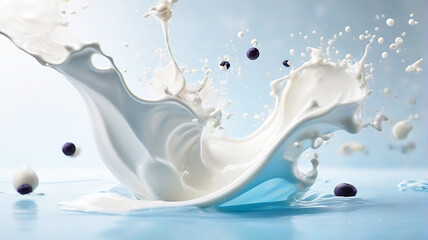 Obraz na płótnie Canvas Milk Splash in Blue gradient Background