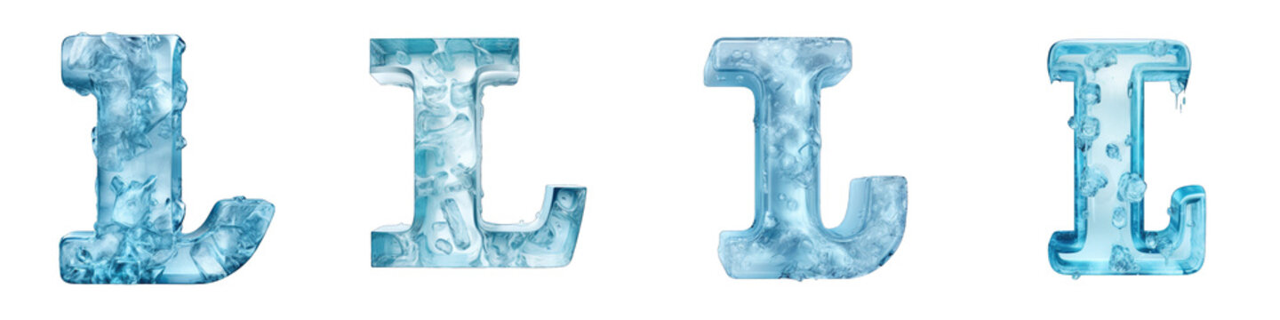 Ice style frozen lettering, alphabet, logotype, letter L isolated on a transparent background