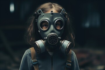 Little girl wearing gas mask