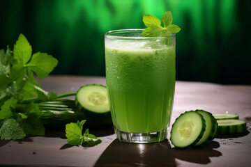 kiwi smoothie with mint. Green fresh smoothie blended in blender, top view. Healthy eating concept. Green fresh healthy juice in glass. Green fresh healthy smoothie. diet detox concept.
