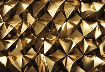 Abstract triangular mosaic tile wallpaper texture with geometric fluted triangles of metallic gold