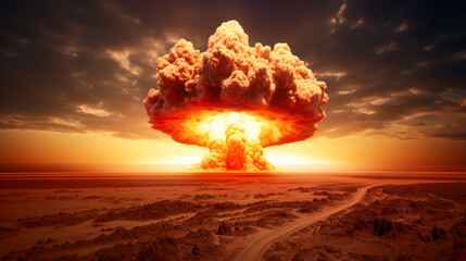 Nuclear explosion in a desert - obrazy, fototapety, plakaty