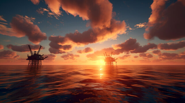 Oil pumping rigs in sea