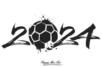 Happy New Year 2024 and handball ball