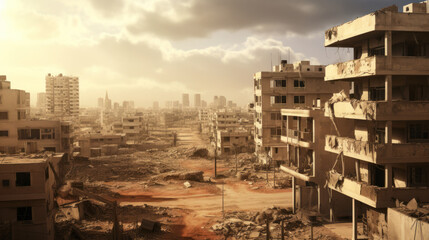 Destroyed town, war scene
