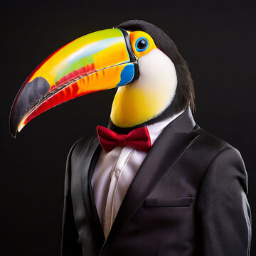 Tucan en traje y corbata