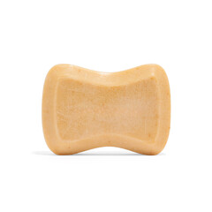 Bar of yellow soap on white background