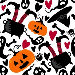 Halloween pumpkins seamless harvest monsters pattern for wrapping paper and fabrics and linens and kids