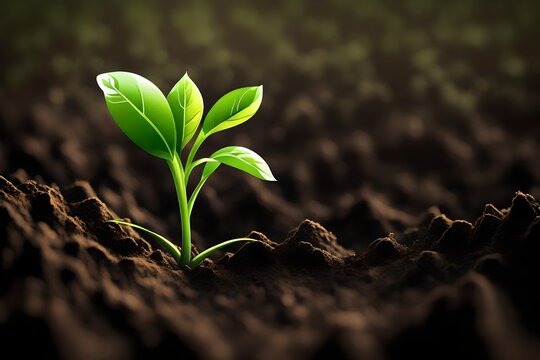 Young green sprout in the ground. AI generated