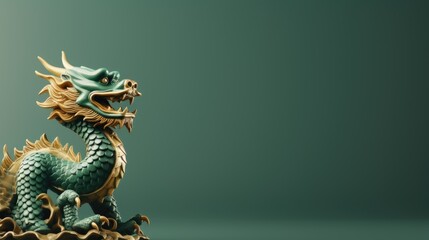 Fototapeta premium In a joyous celebration of Happy Chinese New Year, a vibrant Green Dragon dances through festive streets, symbolizing prosperity, good luck, lively spirit of traditional Lunar New Year festivities.