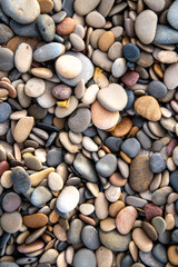 Natural Coastal Aesthetics: Flat Round Pebbles on the Beach