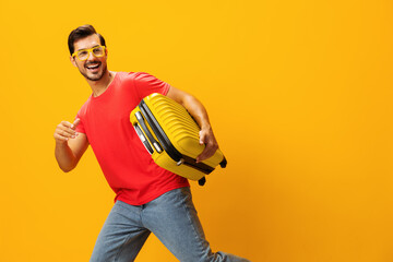 Man baggage vacation suitcase journey background travel