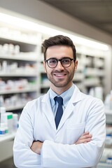 Pharmacist in the pharmacy, blurred background