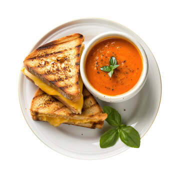 Grilled Cheese Sandwich and Tomato Soup Isolated on a Transparent Background