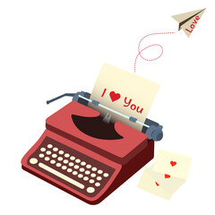 Retro typewriter with text I LOVE YOU on white background. Valentines Day celebration