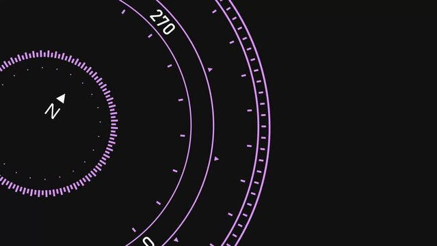 Circular violet scale. Compass or gyroscope. Navigator. Rendering animation.