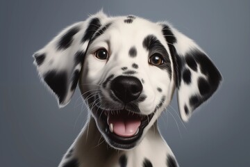 Dalmatiner, Portrait Hundewelpe. Flauschiger glücklicher Welpe, Hundeglück